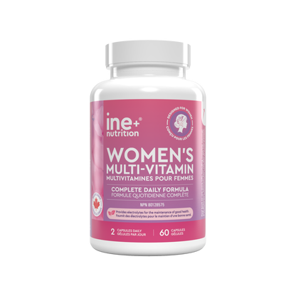 A white plastic bottle of ine+ nutrition Women&